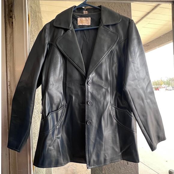 Vintage Fingerhut navy blue faux leather jacket size 12 - Picture 1 of 5